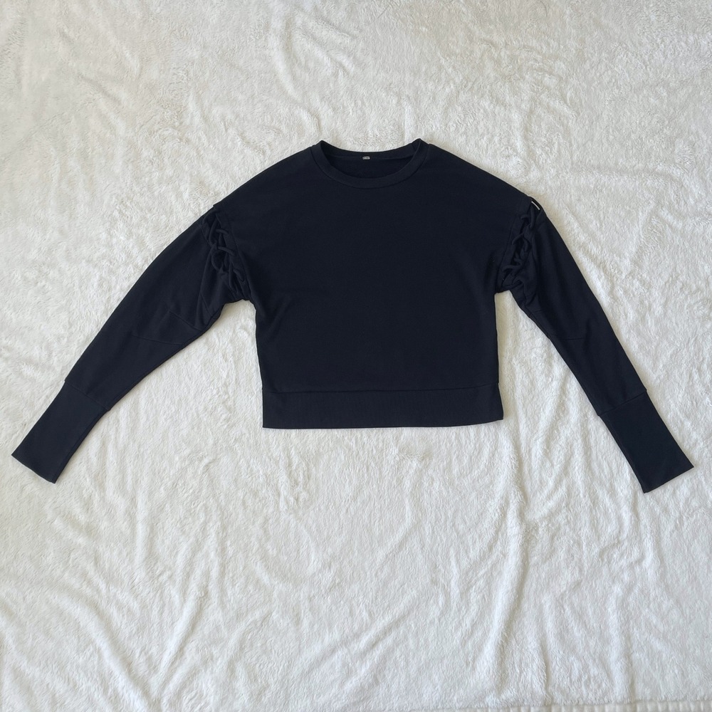 Alo Yoga Lattice Long Sleeve Pullover Sweatshirt Black Size Medium - Picture 2 of 7
